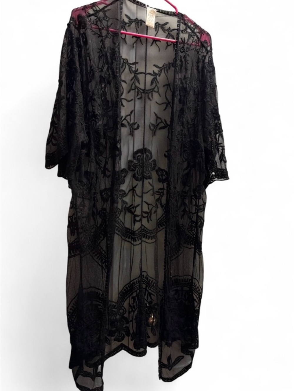 Beautiful Vintage sheer Laced Kimono Cardigan-Floral Embroidered Cover Up🖤